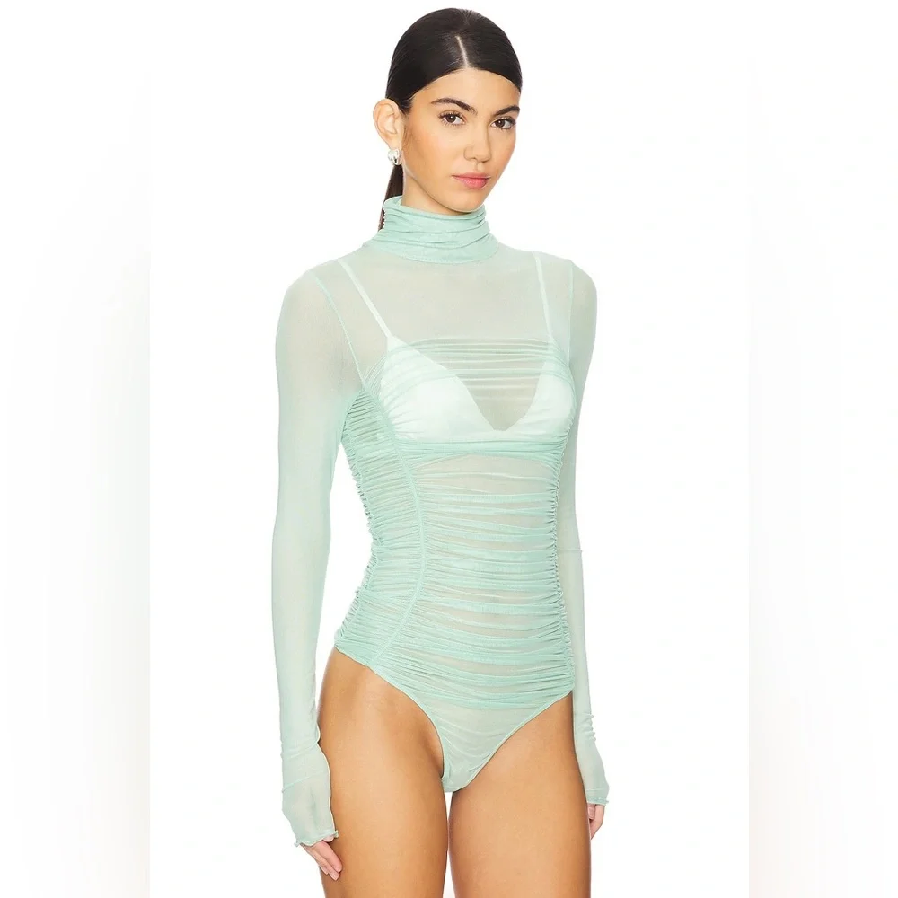 NWT Free People Intimately Under It All Ruched Mesh Turtleneck Bodysuit